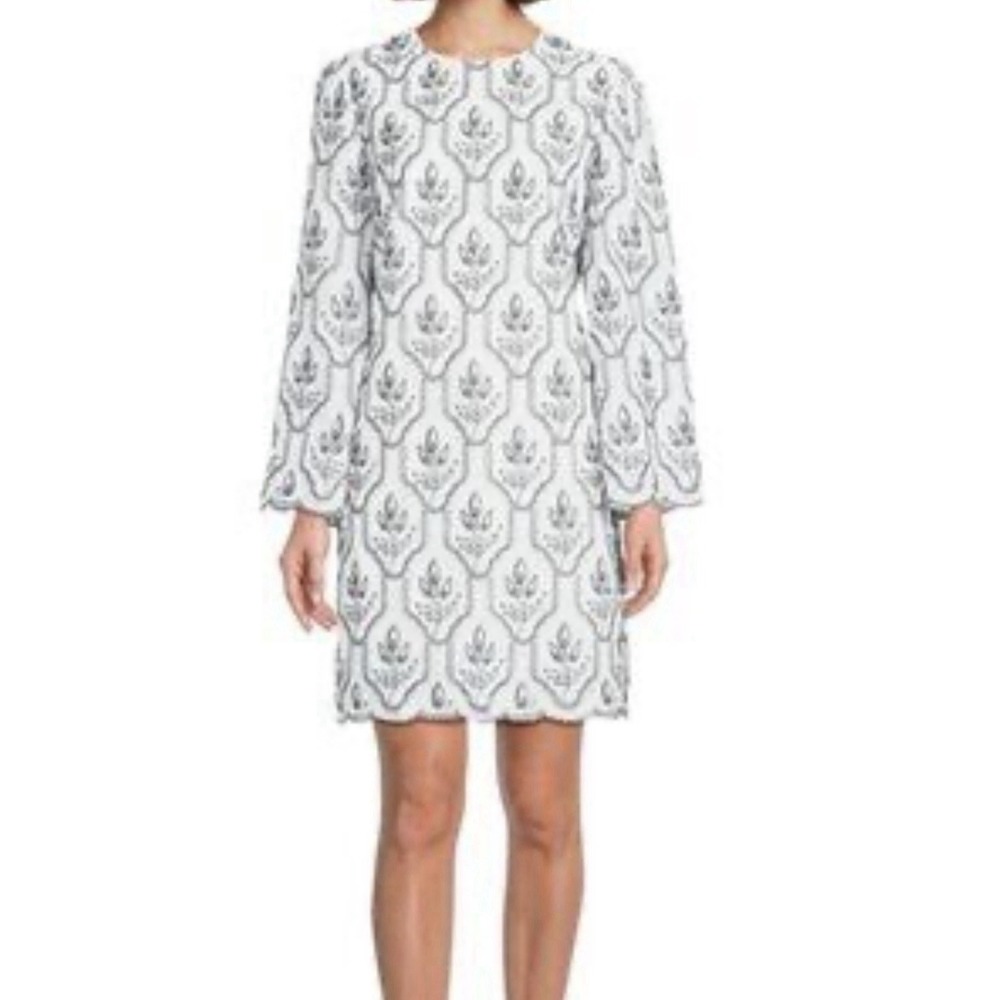 NWT Preston & York White Black Embroidered Jeanne Dress Lined Scalloped Size 8
